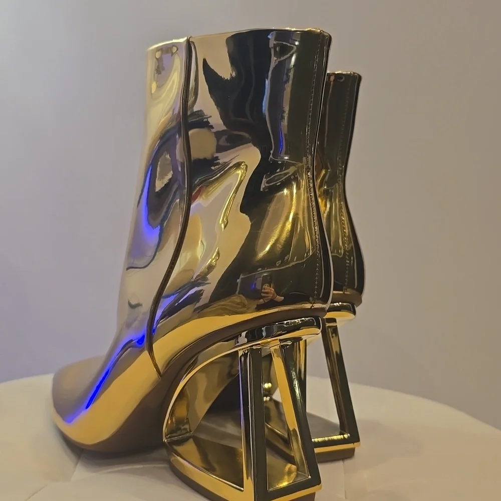 Metallic MIRROR GOLD Open Geometric Heel Boots GIANNI BINI STUIDO 54 DISCO RETRO - Picture 2 of 6